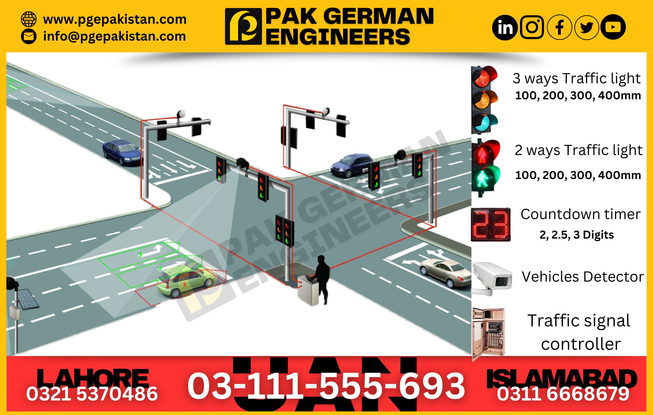 300mm 3-way LED Traffic Lights with traffic Modules and complete Accessories.